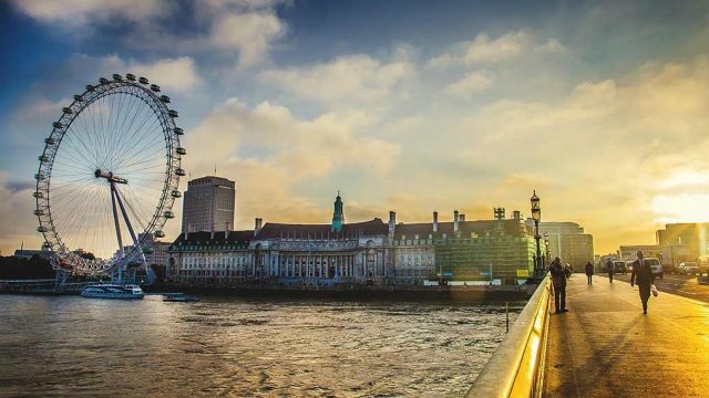 Early morning view of the London Eye and the Thames